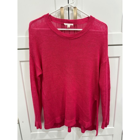 Eileen Fisher Linen Knit Sweater Top Side Slits Lightweight Pink S - Picture 1 of 6